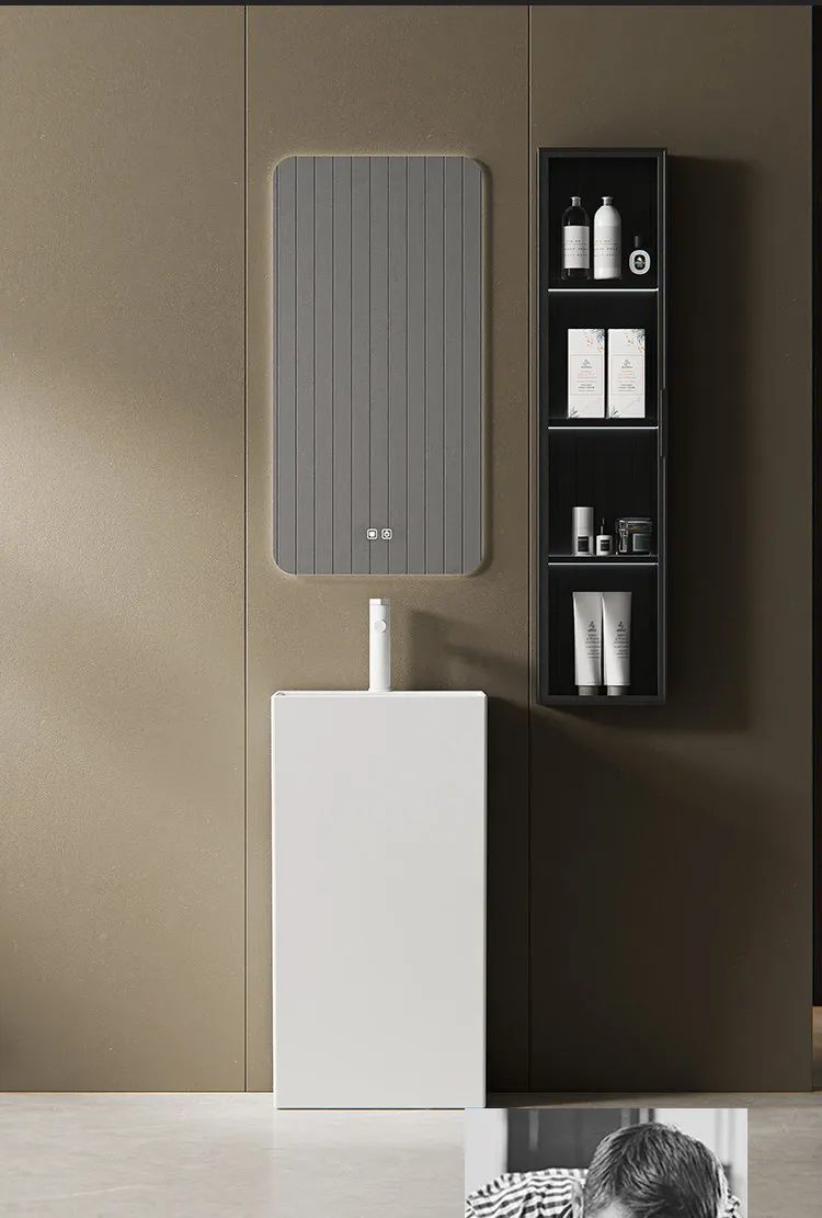 

Small apartment integrated ceramic column basin, washbasin, bathroom household washbasin, floor-standing washbasin