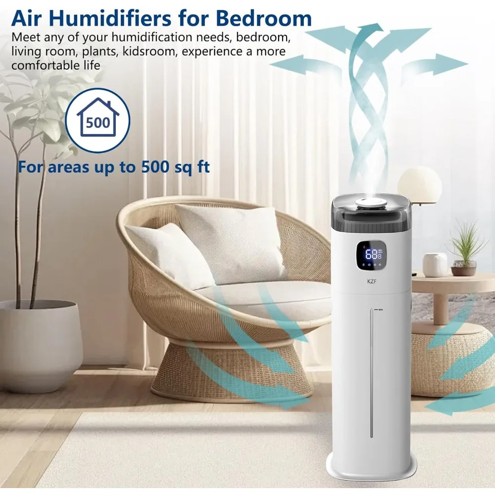Humidificador para dormitorio, humidificador ultrasónico de niebla fría de 9 l/2,5 galones con humidistato, 360 ° Boquilla, nivel de niebla grande de 350 ml/h, Suita