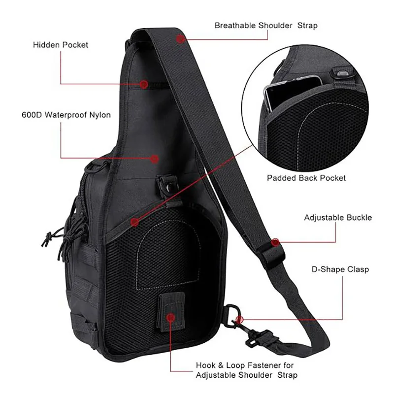 Men's Tactical Shoulder Bag Outdoor Mountaineering Hiking Camping Sports Travel Hunting Multi-Compartment Equipment Pouch