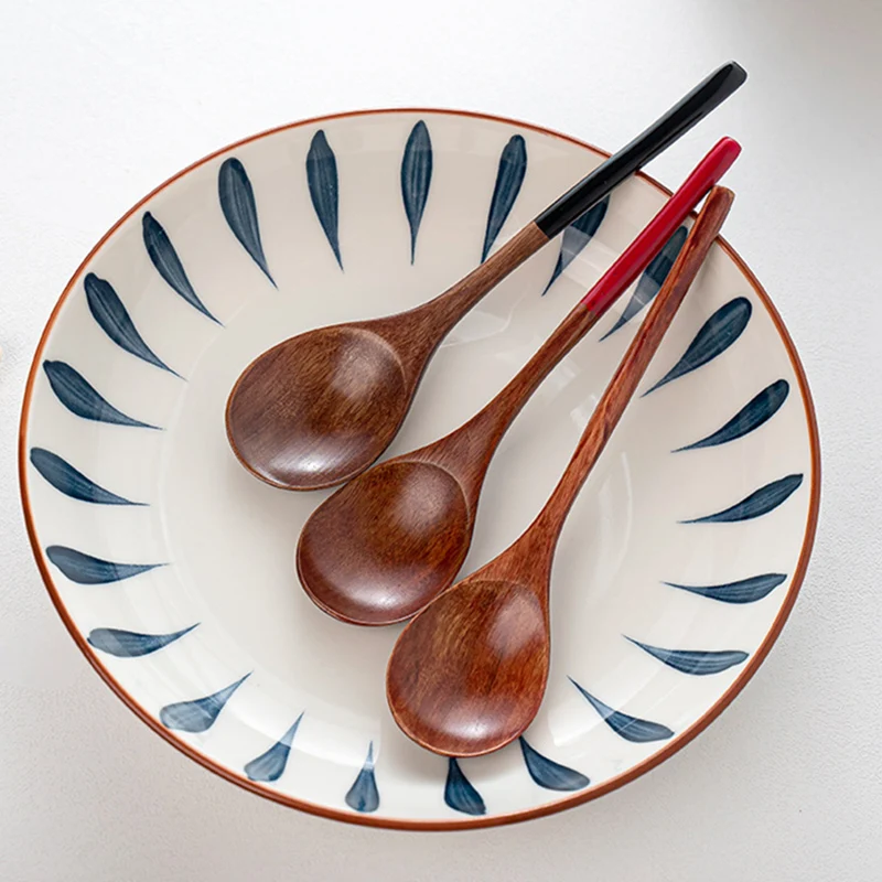 2Pcs Wooden Spoon Small Dessert Spoon Kids Rice Soup Spoon Tableware Long Wood Teaspoon Honey Coffee Drink Stirrer Mixing