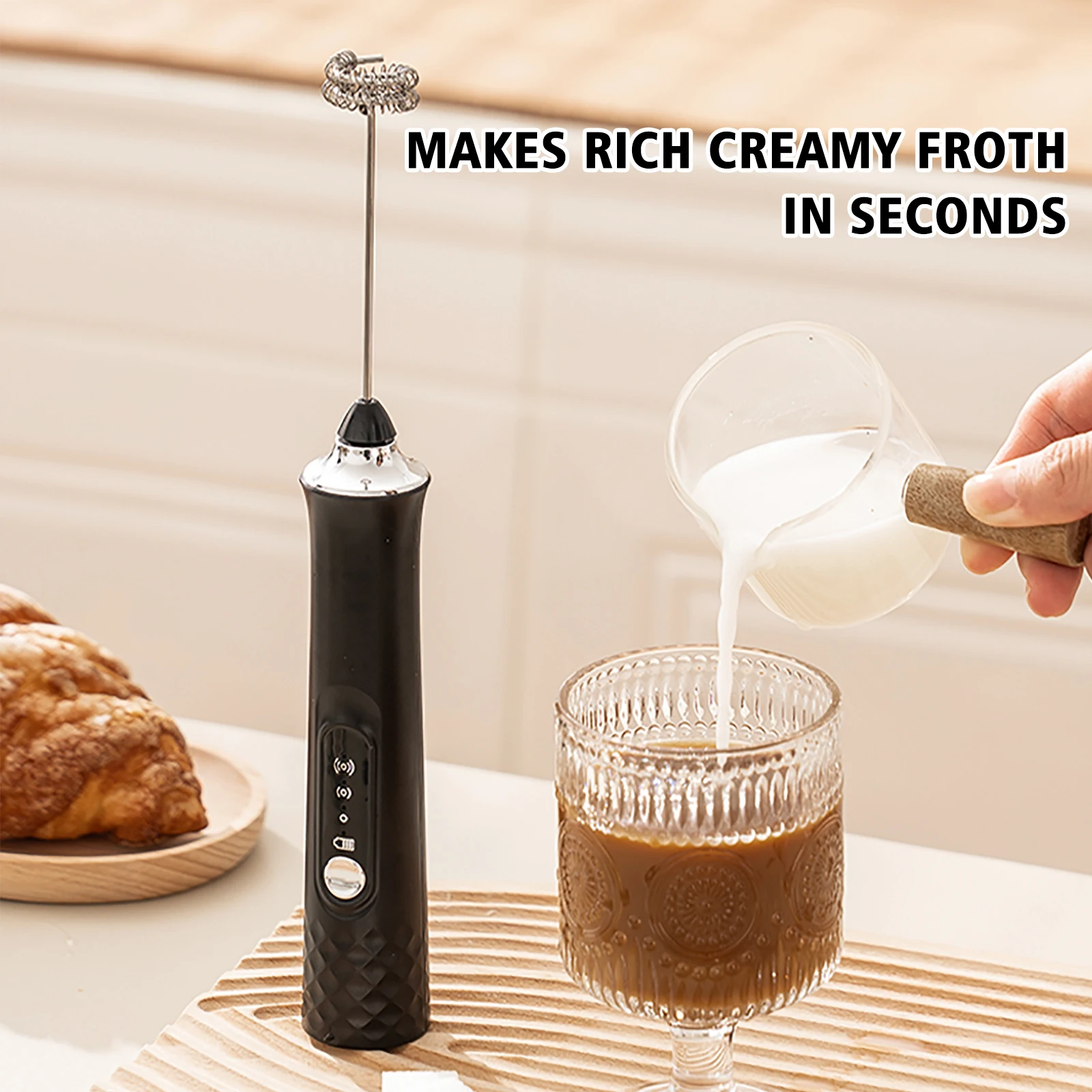 Powerful Electric Milk Frother, Handheld Whisk for Coffee, Latte, Cappuccino, Kitchen Tools, Household Essentials Gift Idea