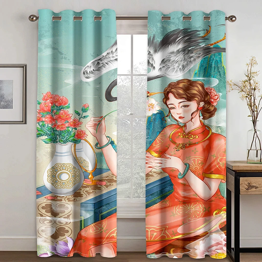 Chinese CityGirl Cheongsam Opera Blackout Window Curtains for Bedroom Living Room Bathroom Kicthen Door High Shading New Pattern