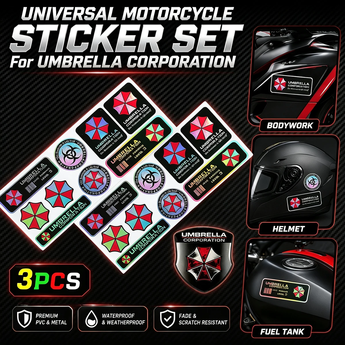 Aluminum Alloy Car Stickers for Umbrella Residents Badge Body Bumper Windows Trunk Decals Motorbike Motorcycle Metal 3D Sticker