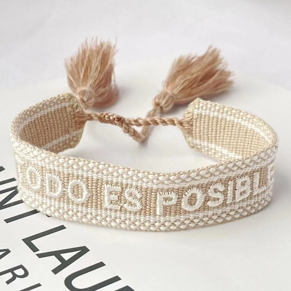 Woven Bracelets Embroidered with Spanish Words VALIENTE | TODO ES POSIBLE