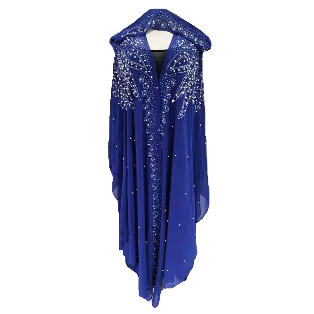 New Open Abaya Dubai Turkey Muslim Hooded Dress Women Chiffon Kaftan Beads Luxury Cardigan Plus Size Boubou Islamic Clothing