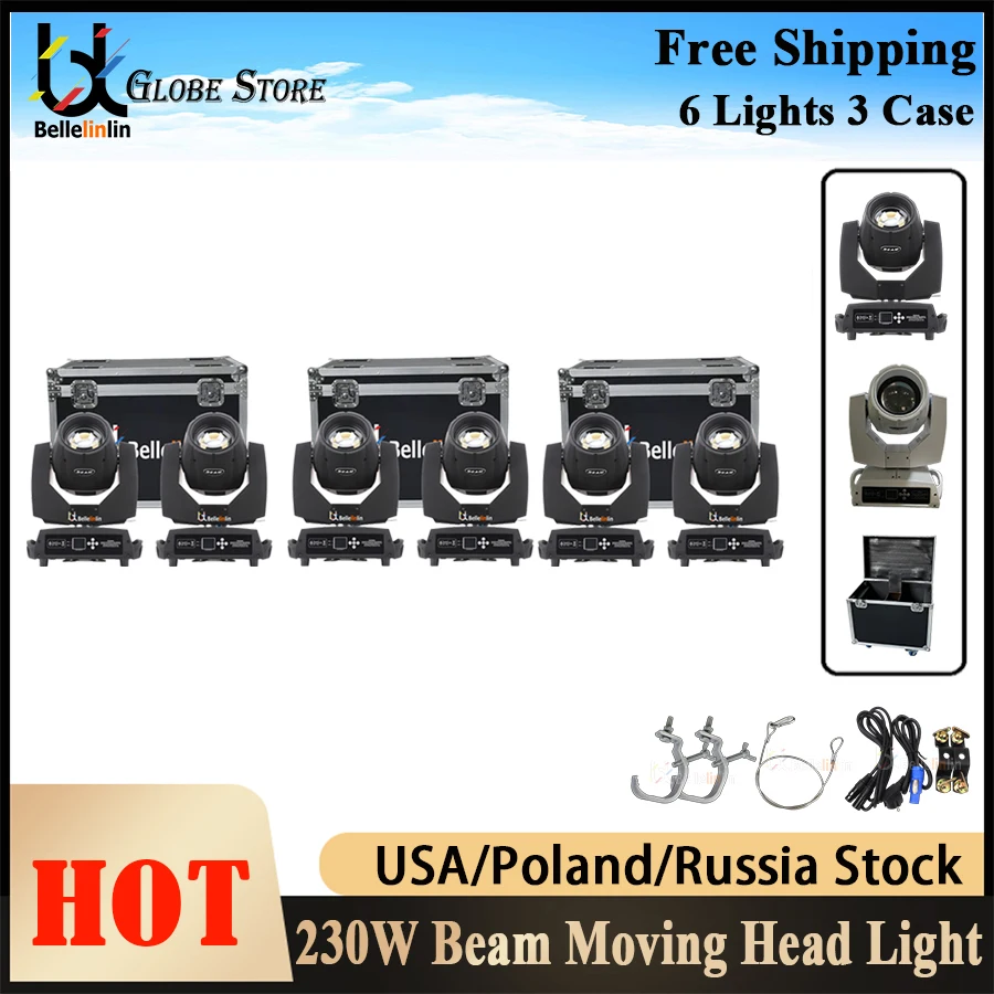 6PCS DMX Beam 7r Sharpy lyre Beam 230W Moving Head Light Stage Beam Light 230 7r Sharpy Beam 7R 230W Lyre 7R Flight Case