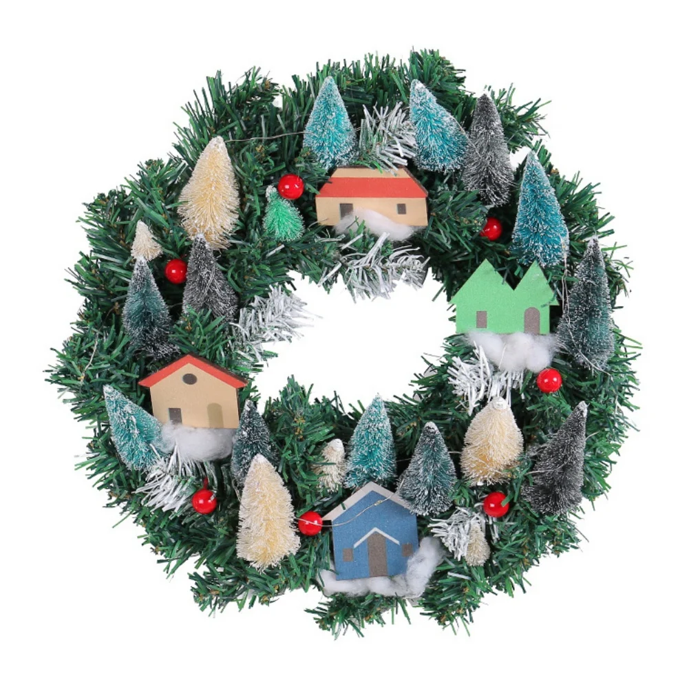 Round Christmas Wreath for Door Window Wall Home Party Wedding Decorative Garland Needlework Craft Artificial Hanging Plant 35cm