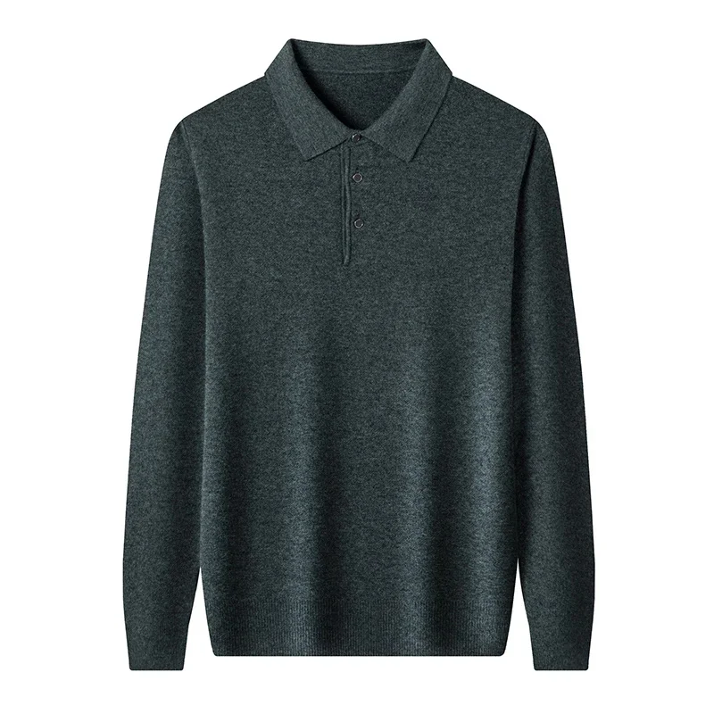 Suéter de lana gruesa para hombre, Jersey informal de negocios de alta calidad, con cuello tipo Polo, 100% lana de oveja, para Otoño e Invierno