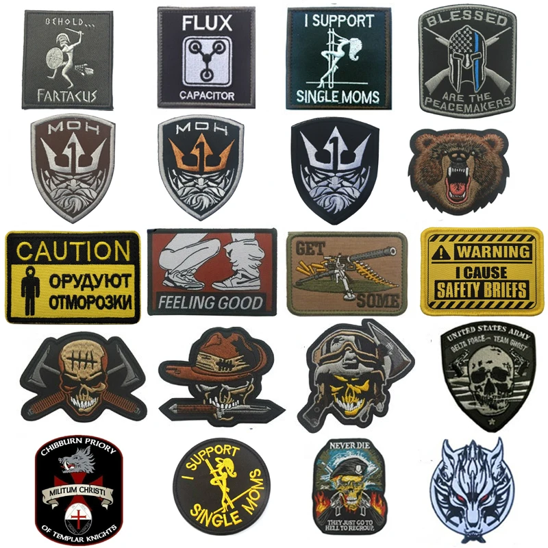 Skull Badges Hook & Loop Embroidery Patches Military Tactical Decorative Patch Armbands Clothes Accessories Removable Insignia