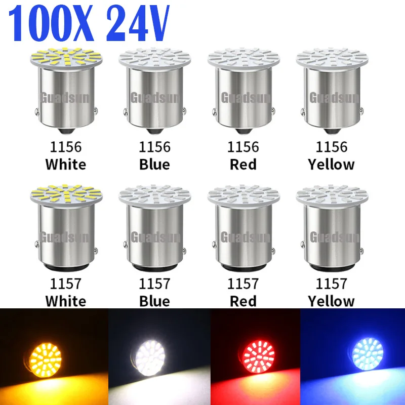 

100PCS 24V LED Bulbs 1156 BA15S BAY15D 1157 3014 22SMD Wholesale DRL Daytime Running Lamp Turn Signal Light for Truck White 24V