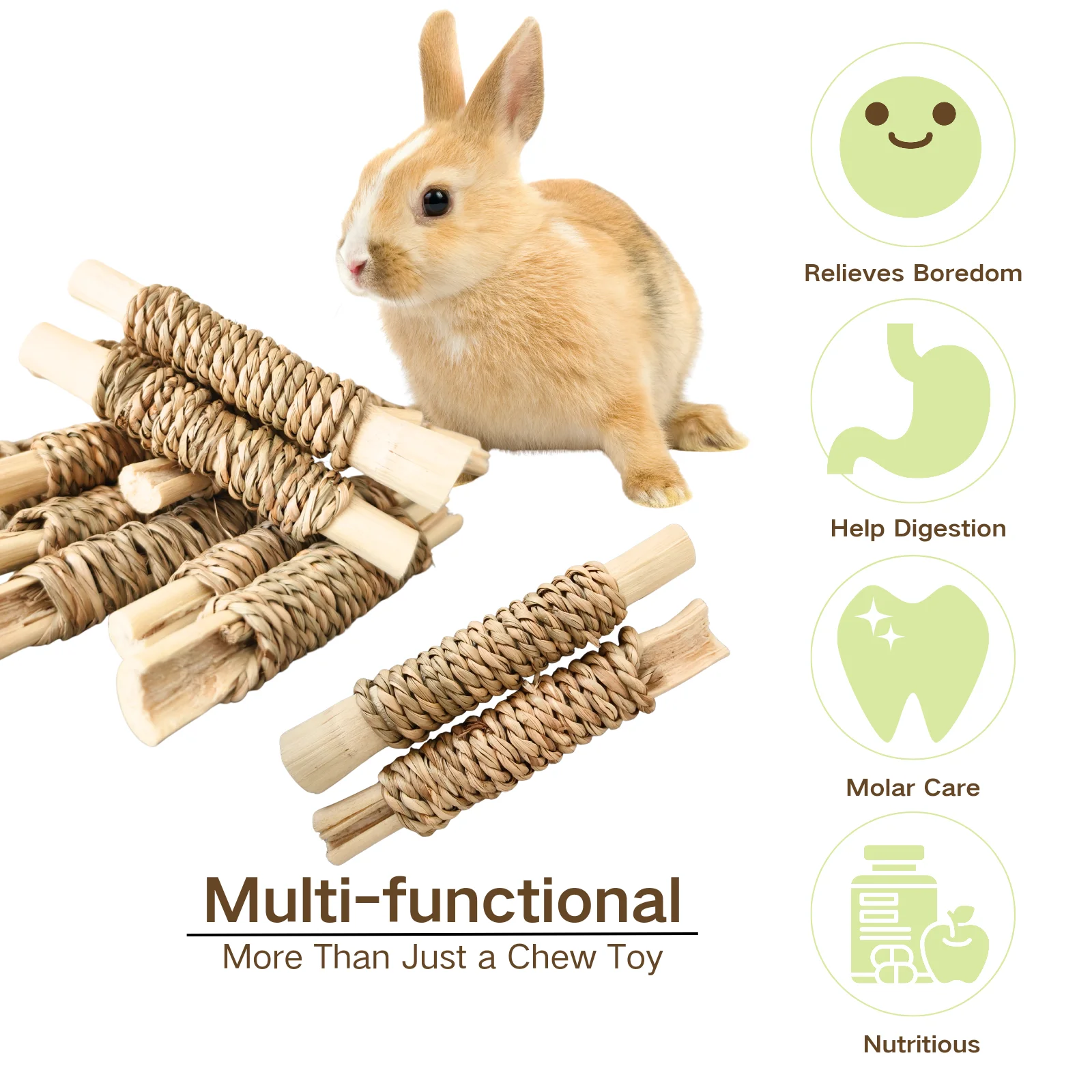 15 Pack Natural Water Grass Woven Sweet Bamboo Chew & Dental Interactive Toys for Rabbits, Guinea Pigs, Chinchillas and Hamsters view 3