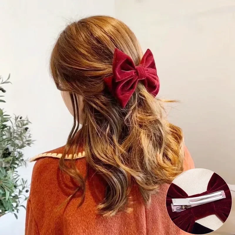 Velvet Bow Hair Clip Elegant Bow Tie Hairpins Barrettes Vintage Women Girls Black Wine Red Bow Hair Clip Tie Prom Accessories