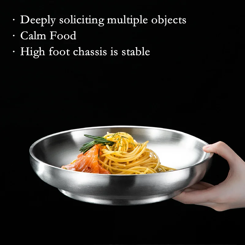 304 Stainless Steel Double Layer Dishes Tray, Anti-Scalding Steak Plate, Tableware Pan, Fruit Dishes, Household