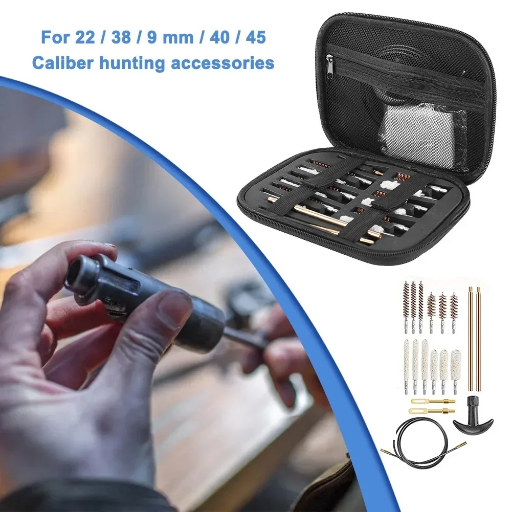 Kit de limpieza de barril de pistola táctica para pistola, Rifle, herramienta de cepillo para pistola, herramienta de caza de calibre.22/.38/9mm/.40/.45, 19 unids/set