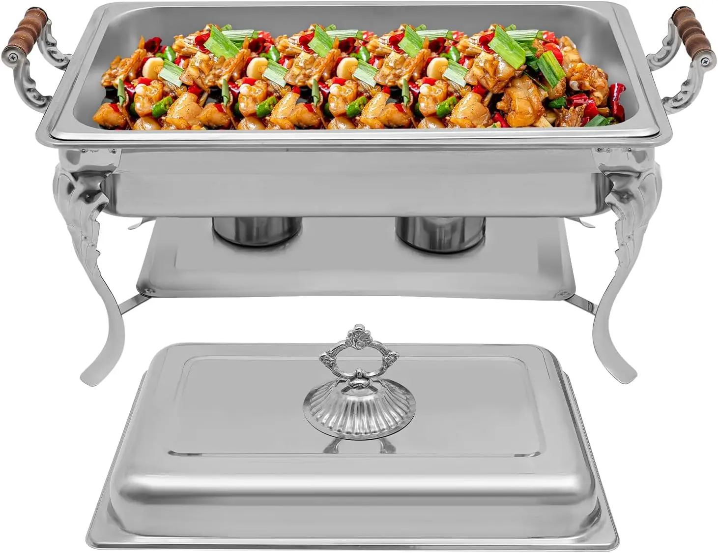 

8-каратная жаровня из нержавеющей стали, европейский набор буферов с 2 держателями для топлива, прямоугольный сервер для общественного питания с крышкой