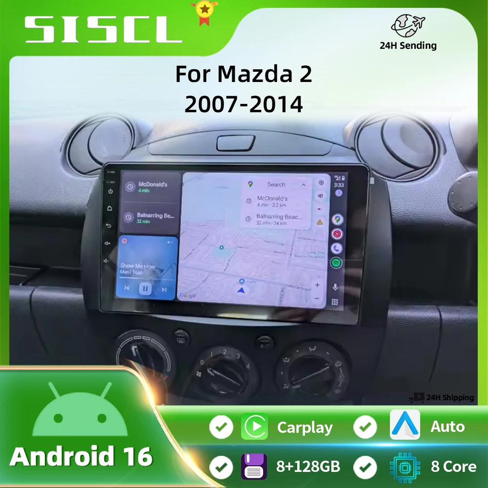 

Android 16 Carplay Auto 2K Screen Car Radio Multimedia Player For Mazda 2 2007-2014 WIFI+4G Autoradio Stereo 2din Snapdragon