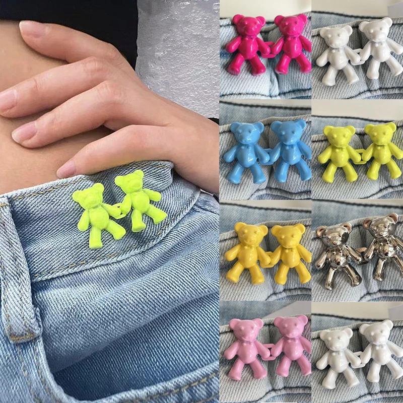 Detachable Colorful Bear Metal Buttons Snap Fastener Pants Pin for Jeans Retractable Button Sewing-Free Buckles Fit Reduce Waist