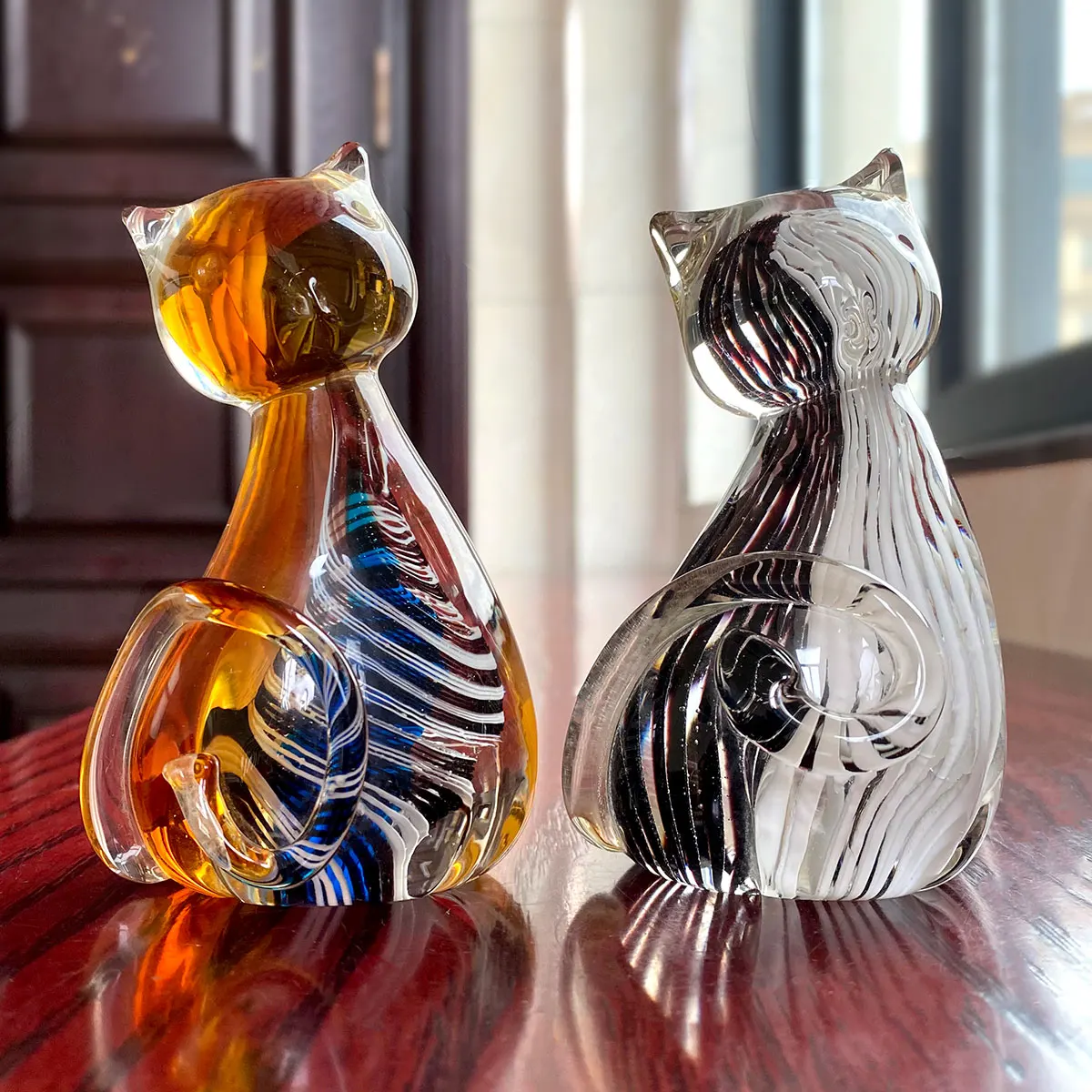 Cute Crystal Cat Mascot Craft Ornament Hand Blown Glass Souvenirs Cat Animal Statue Lucky Cat Figurine Home Table Room DecorDe