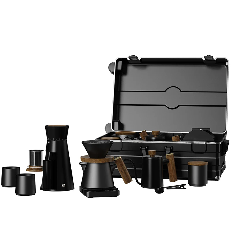 Premium 10pcs Portable Luggage Coffee Set Unique New Design Camping Pour Over Coffee Maker Travel Set & Luggage Coffee Kit