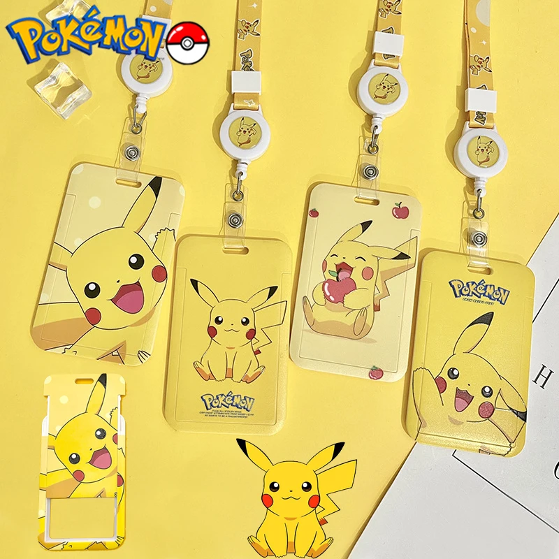 Kawaii Pokemon Pikachu ID Card Holders Retractable Card Case with Lanyards Cartoon Access Card Holders Accessories Gifts