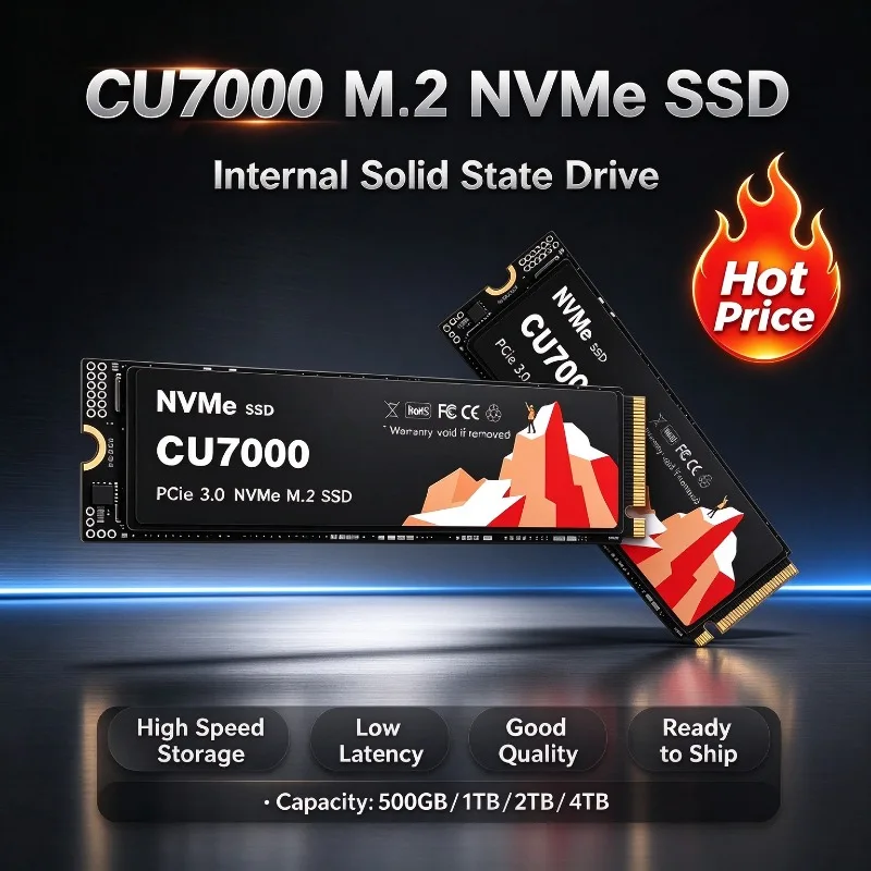 CU7000 M.2 2280 PCIe4.0 X4 SSD NVMe, TLC 3D NAND, 500GB/1TB/2TB/4TB SSD de Alta Velocidade para Jogos, PS5, Laptop e PC de Mesa