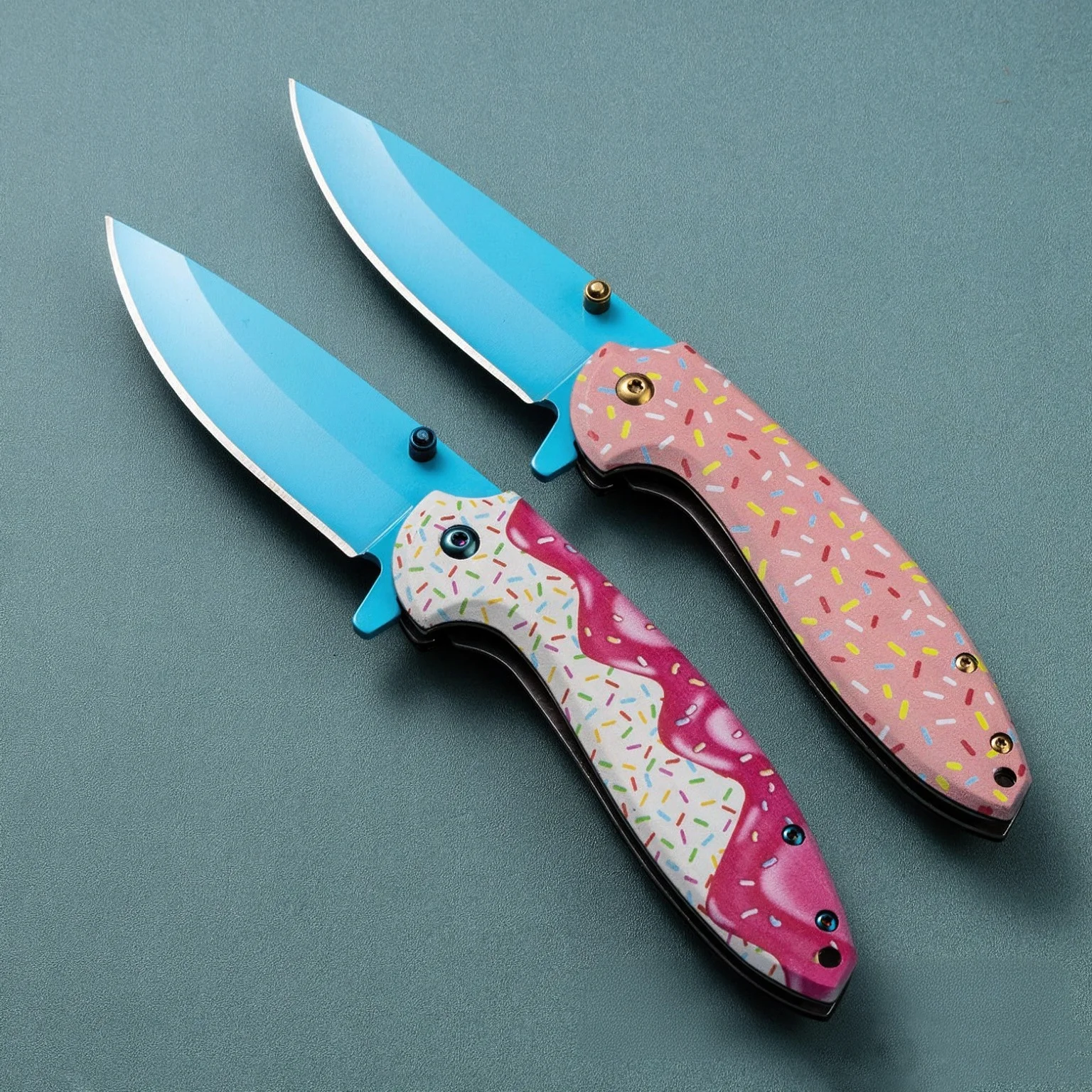 1PC 3D Printed Donut Aluminum Handle Multi-functional Outdoor Camping Knife, for Package Opening, Hiking & Picnic, Creative Gift
