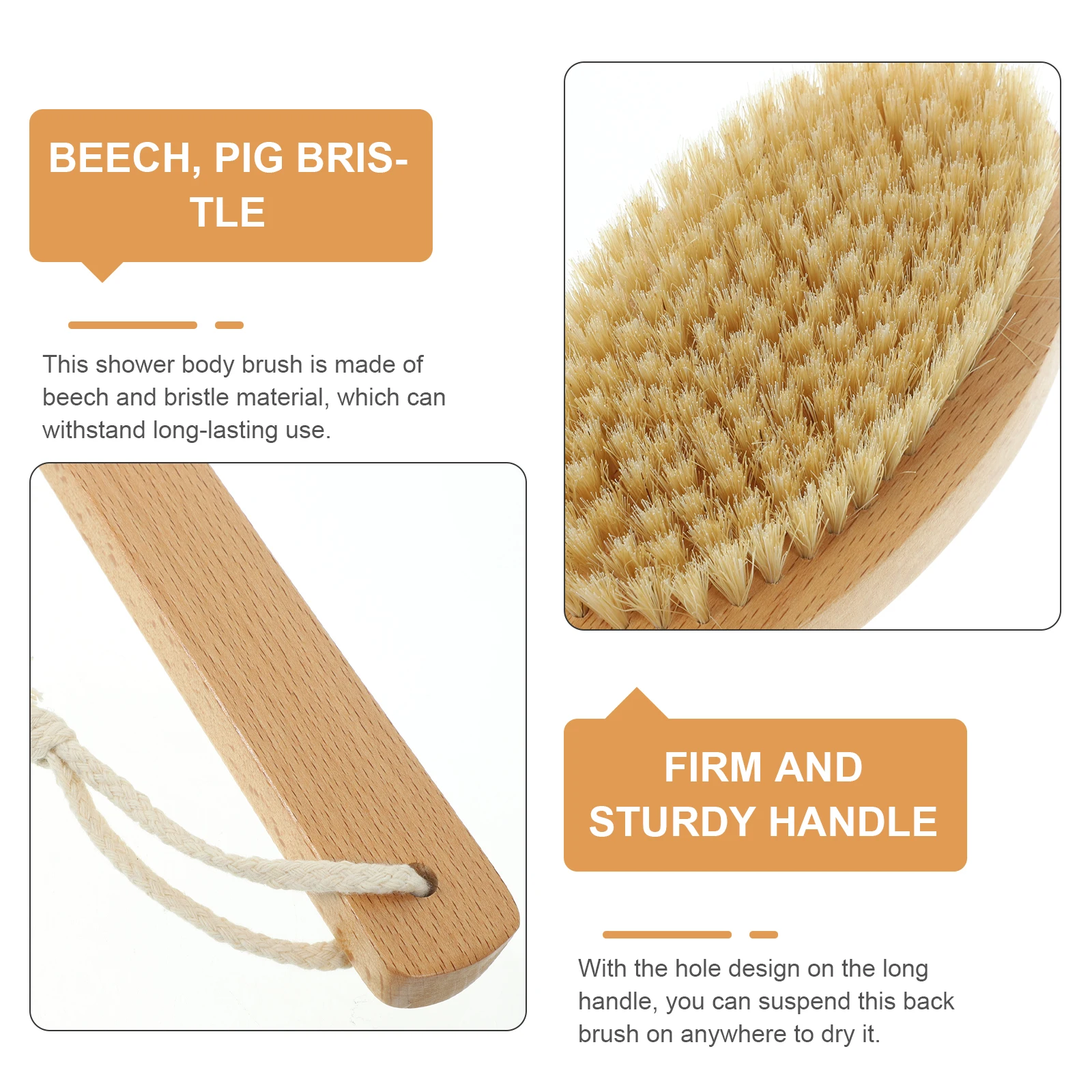 

Boar Bristle Bath Brush Bathing Back Shower Scrubber Bathroom Scrubbing with Long Handle Brush/Massage