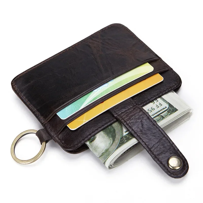 Vintage novo couro genuíno titular do cartão de crédito dos homens mini carteira fina moeda bolso bolsa caso do cartão de identificação pequeno saco de dinheiro