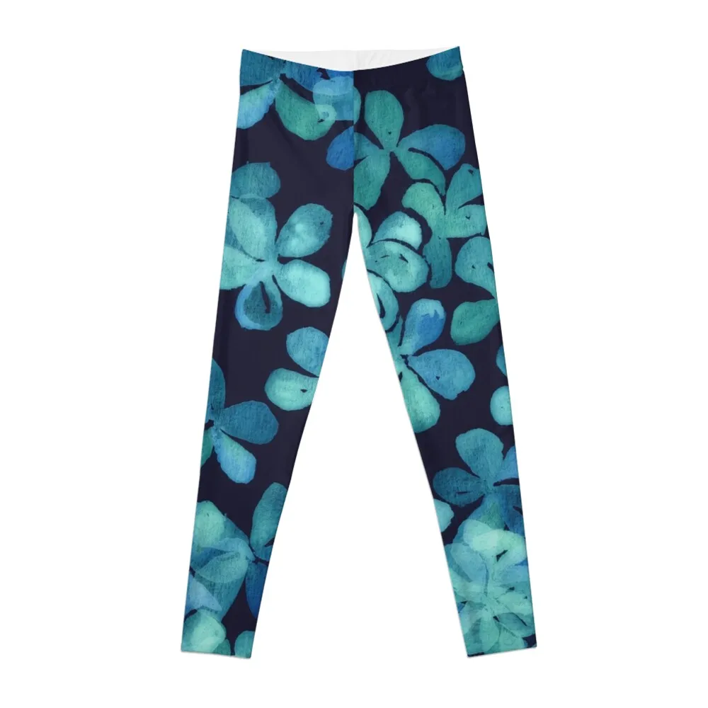 Hand Painted Floral Pattern in Teal & Navy Blue Leggings Women's tights for physical trousers Women's sportswear Womens Leggings