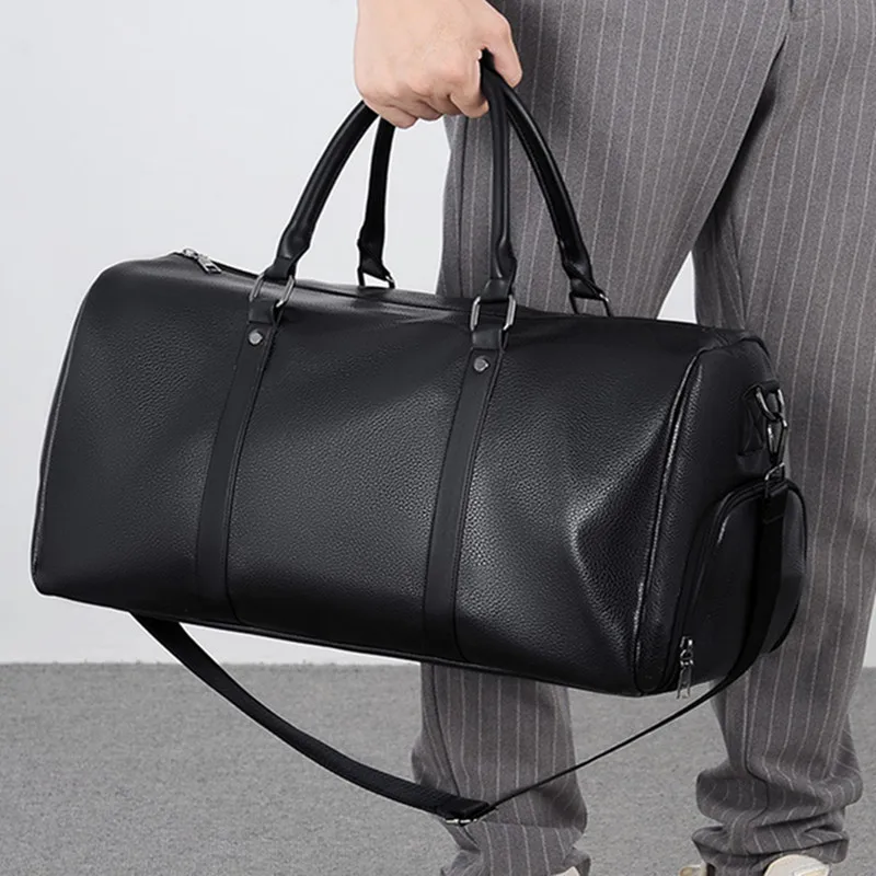 Lagre Capacity Leather Men Women Travel Bag Carry on Luggage Bag Weekend Male Duffel Bag Shoulder Bag Gym Fitness Hand Bag