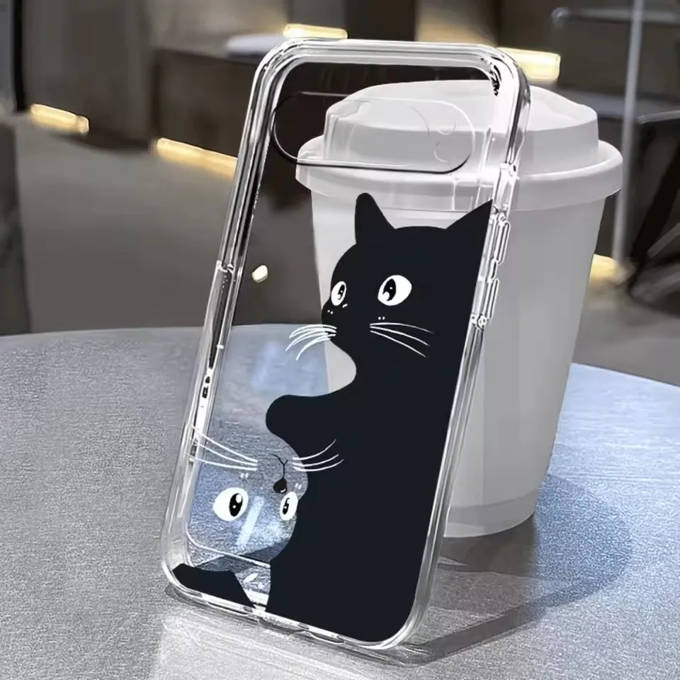 Hot Kawaii Cartoon Black Cat Pattern Clear Soft Case For Google Pixel 11 10 9 8 7 6 Pro XL 9a 8a 7a 6a Silicone Anti-Drop Cover