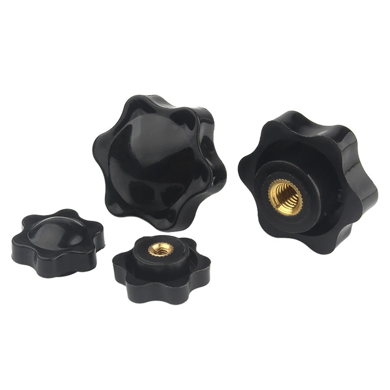 M4 M5 M6 M8 M10 M12 Clamp Knob Handle Nuts Plum Bakelite Hand Tighten Thread Star Black Manual Thumb Clamping Through Nuts