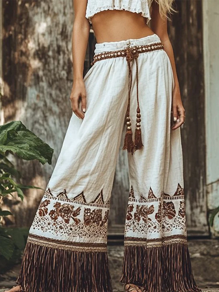 

Harajuku Retro Floral Print Women Pants 2025 Spring Fashion Lace-up Loose Trousers Summer Casual Wide Leg Pant Female Sweatpants