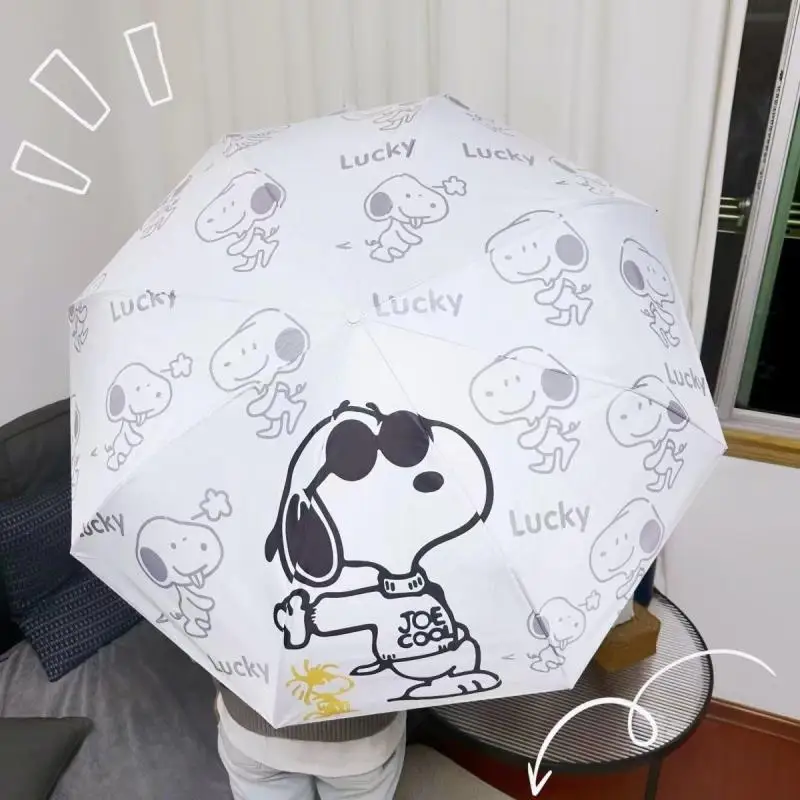 New Kawaii Miniso Snoopy Automatic Sunny Rain Dual-Use Version of The Lovely Simple Folding Sunscreen Uv Protection Umbrellas