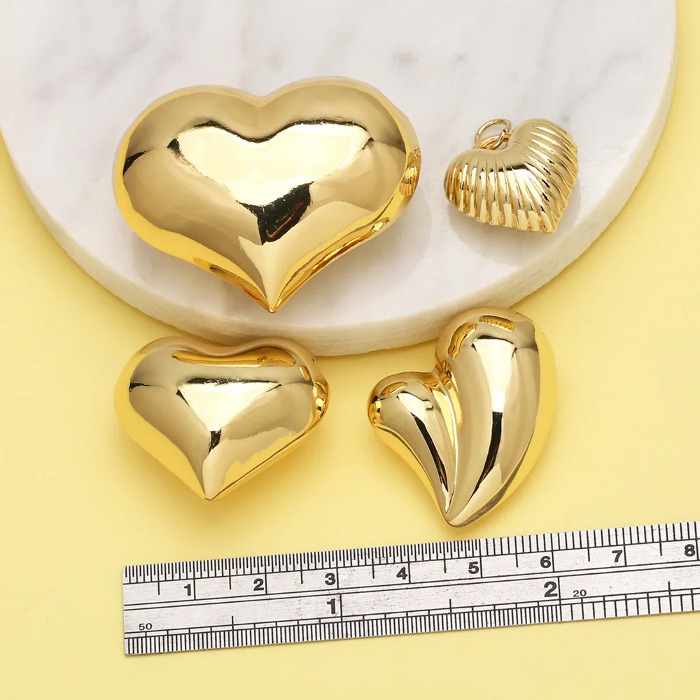 OCESRIO Gold Color Big Polish Bubble Heart Pendant for Necklaces Copper Gold Plated Jewelry Making Component Handmade pdtb553