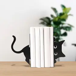 Cat Decorative Bookends Black Cat Stylish Figurine Decoration Metal Book Holder for Desktop Living Room Shelves Kids Room Office