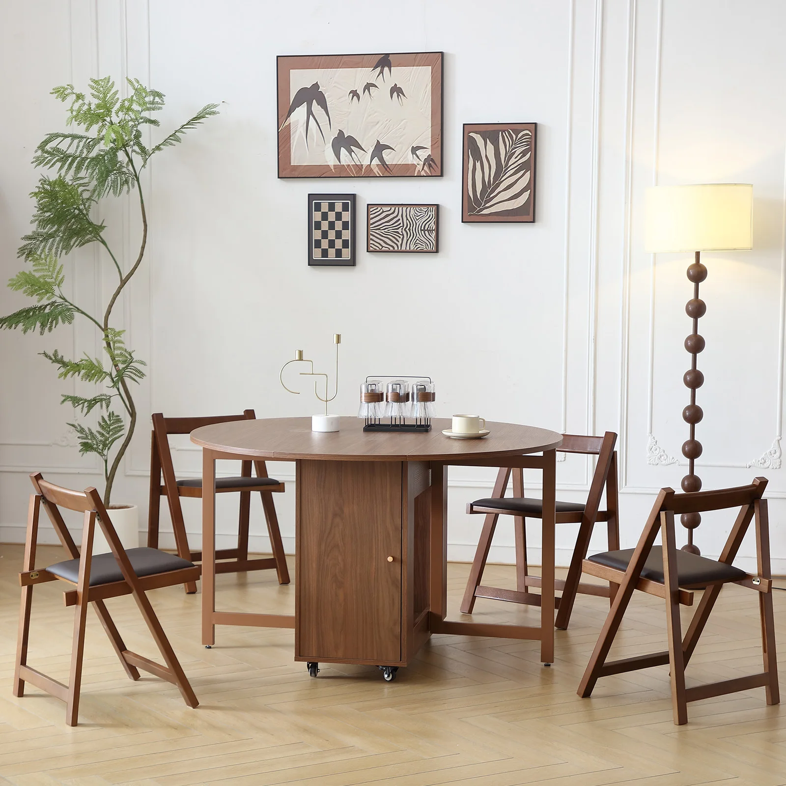 Fashion Folding Dining Table Furniture Multifunctional Round Dining Table with Dining Chairs