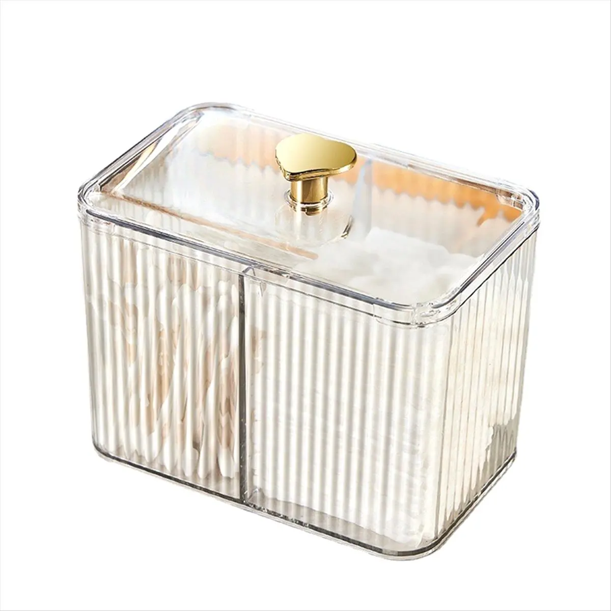A95G Cotton Swabs Dispenser 3 Grids Cotton Swabs Holder with Clear Lid Cosmetic Simple Type Cotton Pad Holder Storage Box,B