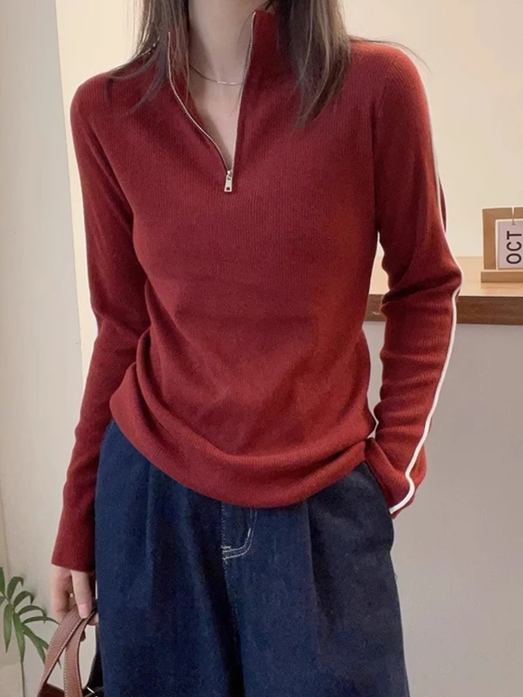 

Faionable Long Sve Knitted Woolen Sweater with f Zipper Women's Autumn Commute Slimming Sli Versatile Top