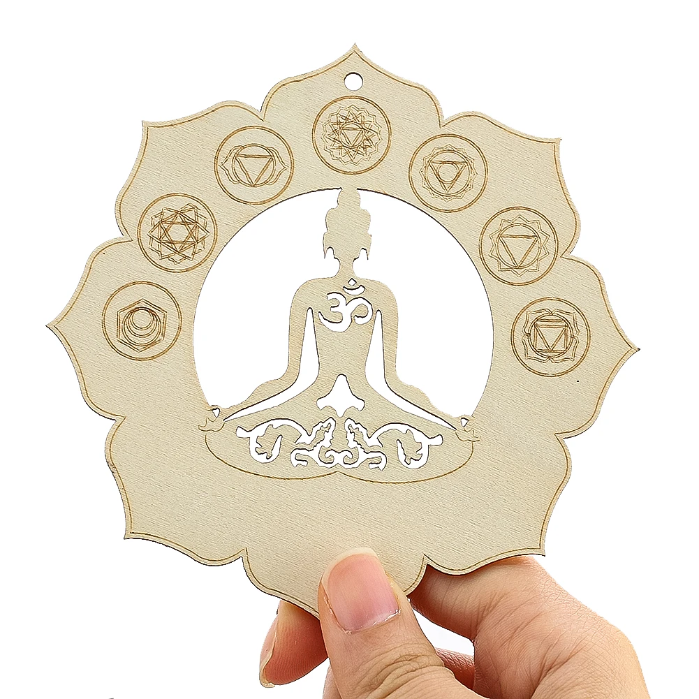 1pc Laser Engraved Wooden Decorative Board Hollow Yoga Meditation Seven Chakra Decor Home Desktop Ornaments Crafts Centerpieces