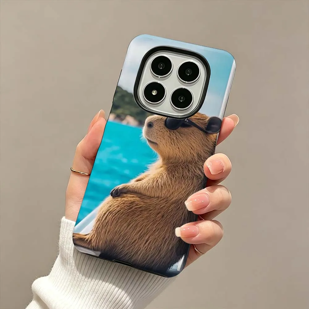 

Cartoon Capybara Sunglasses Fashion Hard Case For Xiaomi Redmi Note 15 14 13 15C 14C 13C Pro Plus 2-in-1 Film Phone Case