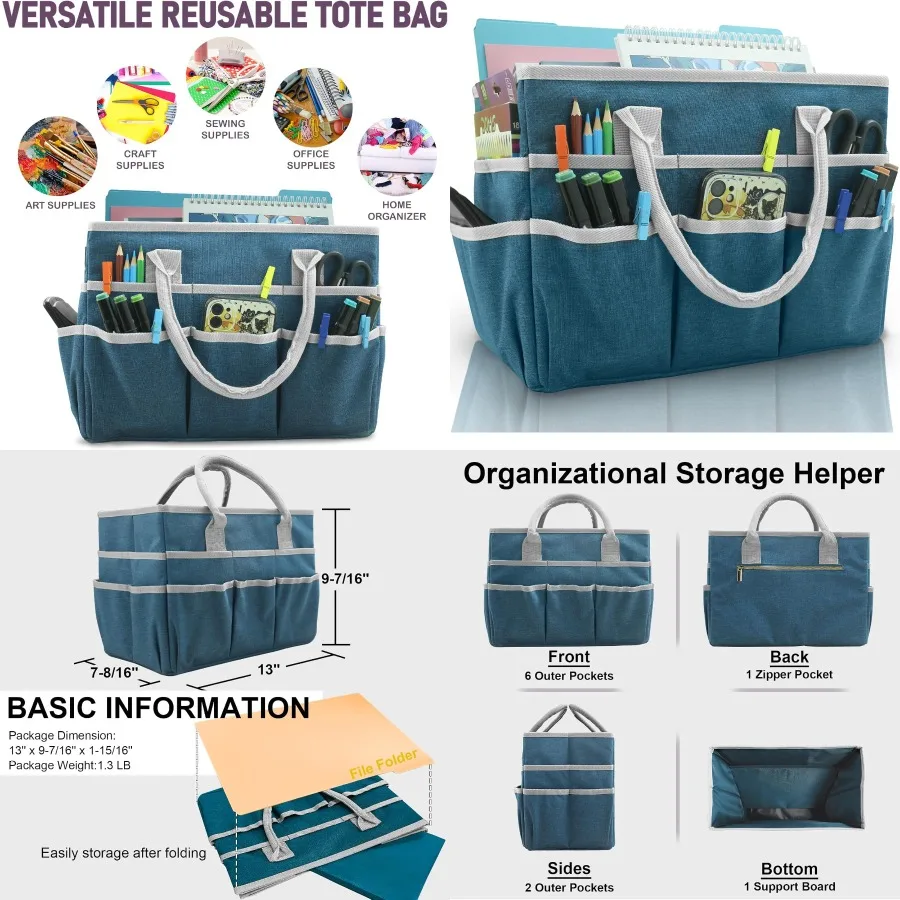 حقيبة تخزين حرفية لتنظيم الفن مع جيوب ومقابض مصنوعة من قماش أكسفورد المتين مثالية لضباط المعلمين