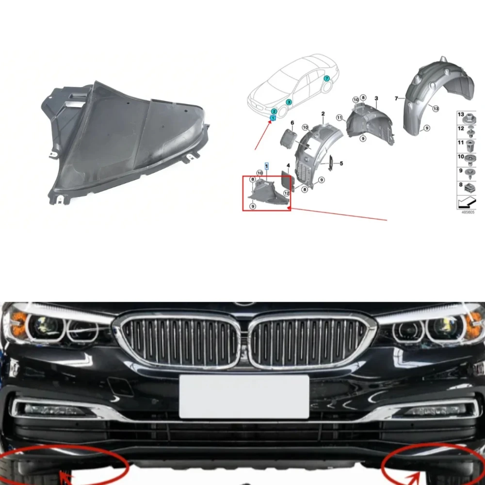 

FRONT RIGHT WHEEL ARCH BOTTOM FRONT COVER 51718060032 51718060031 For BMW 5 Series G30 530 525 2018-2021