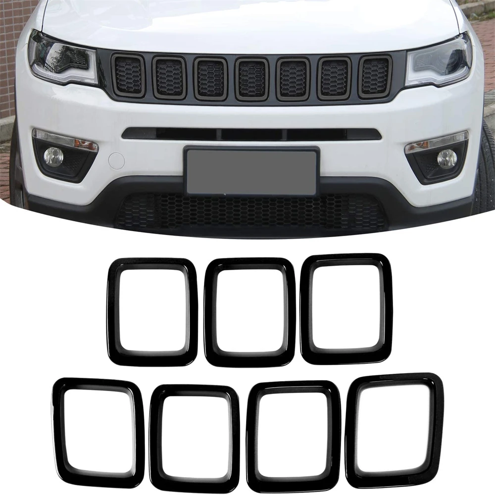 

ABS Carbon Fiber Finish Grille Inserts Front Grill Cover Exterior Accessory for Compass MP 2017-2020