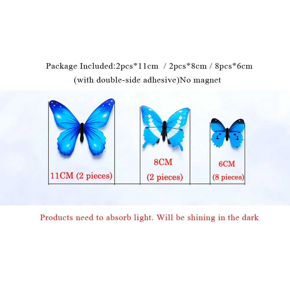 12Pcs/Set Luminous Butterfly Wall Stickers Living Room Butterflies For Wedding Party Decoration Home 3D Fridge Decals Wallpaper