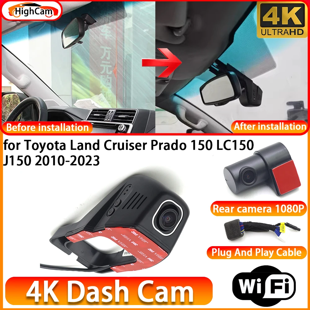 for Toyota Land Cruiser Prado 150 LC150 J150 2010-2023 OEM 4K DVR Dash Cam Front Rear Camera WiFi Video Recorder Plug and Play