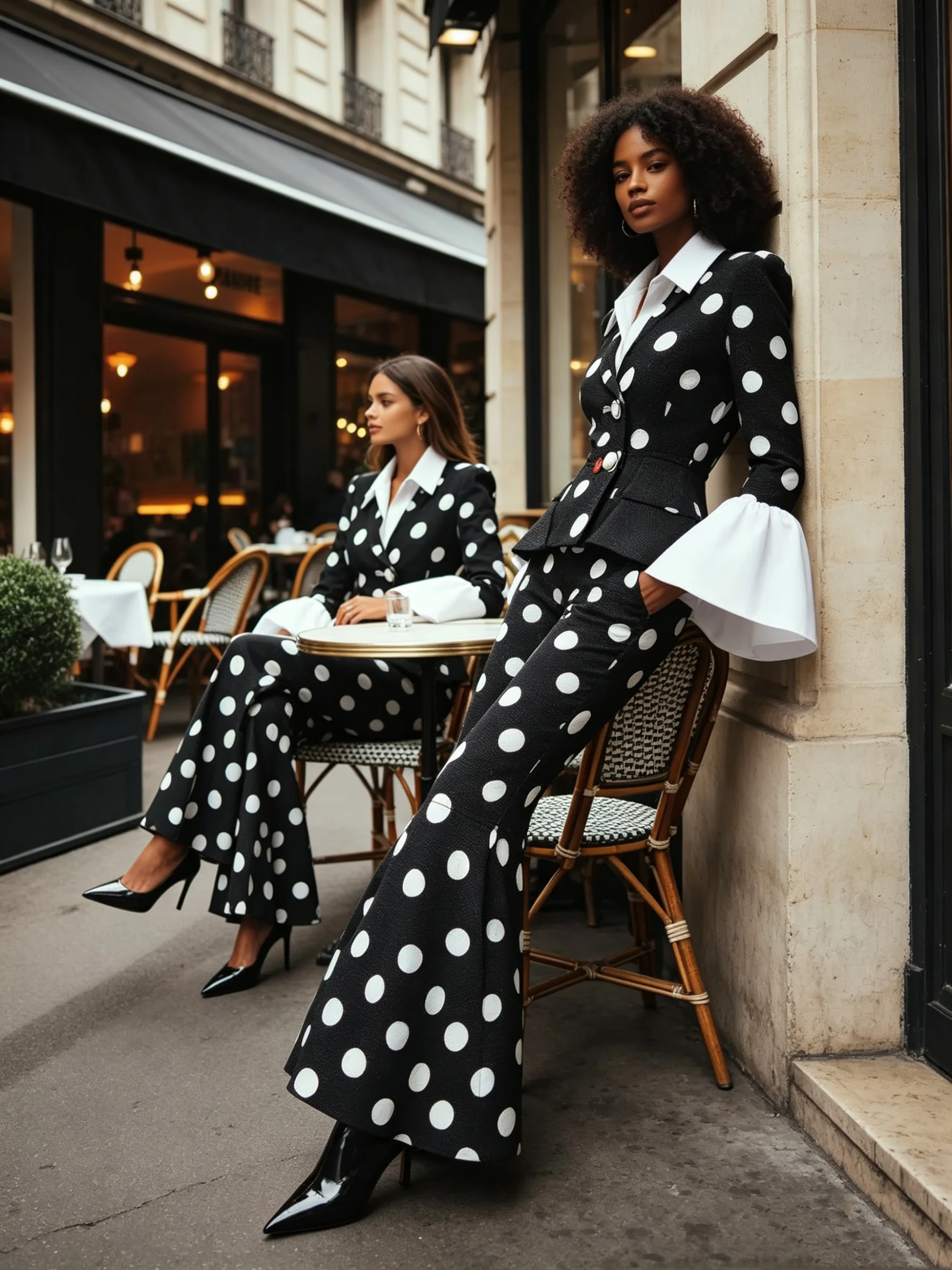 White Black Women Suit Set 2 Pcs Blazer+Pants Trousers Flare Sleeves Formal Office Lady Jacket Customized Wedding Guest Coat