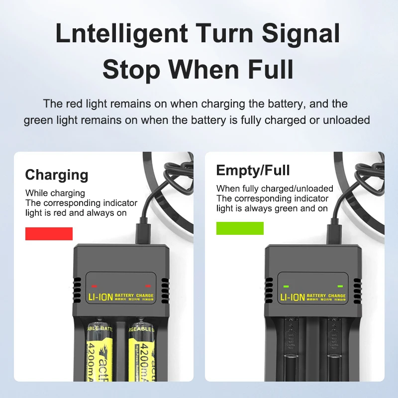 18650 Battery Charger 1/2 Slots Type-C Portable Battery Charger 4.2V Rechargeable Lithium  Charger Adapter For 18650 16340 14500