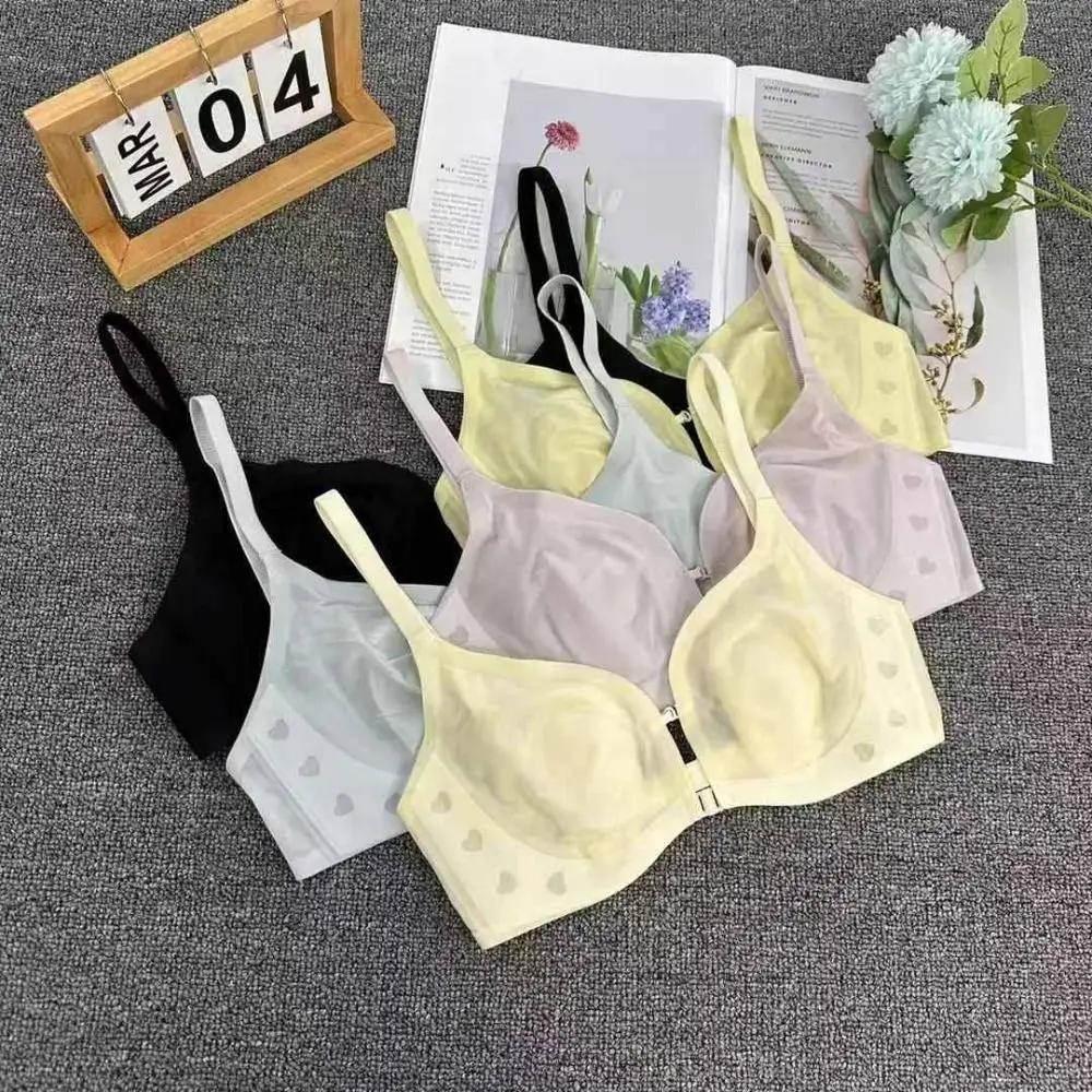 

Adjustable Front Button Wireless Deep V Bra Ice Silk Shockproof Women Seamless Underwear Lingerie Anti-sagging Push Up Bra Gifts