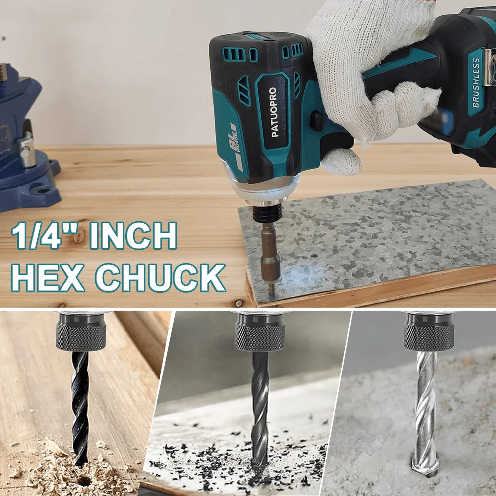PATUOPRO Brushless Cordless Impact Driver Kit Electric Screwdriver 1/4-Inch Hex Impact Driver Power Tools For Makita 18V Battery
